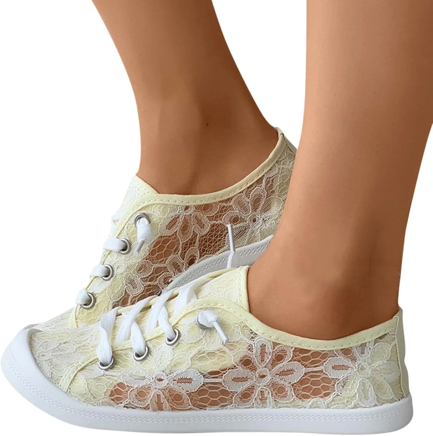 Hbeylia Women's Low Top Canvas Sneaker Fashion Lace Foral Mesh Air Breathable Chunky Bottom Casual Slip On Walking Shoes Classic Comfort Flat Loafers