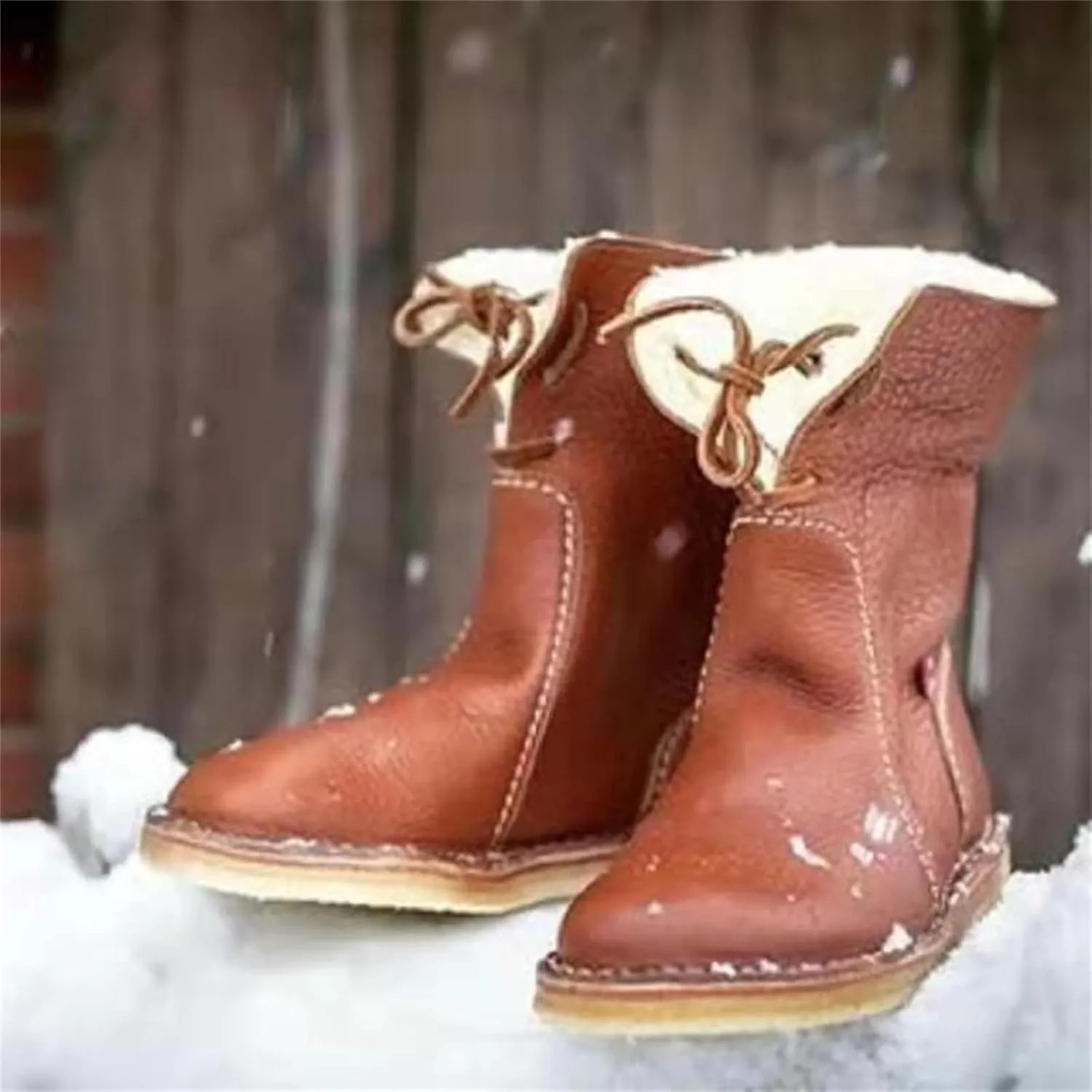 Lausiuoe Snow Boots For Women Wide Width Mid Calf Classic Fuzzy Fur Lining Fashion Winter Boots Slip On Warm Ankle Booties