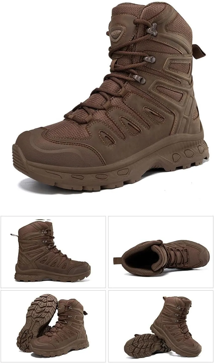 Mens Breathable Non Slip Plus Size Combat Boots, Comfortable Stylish Lace Up High Top Motorcycle Combat Bootie for Men, Desert Combat Army Combat Boots, for Tactical, Motorcycle