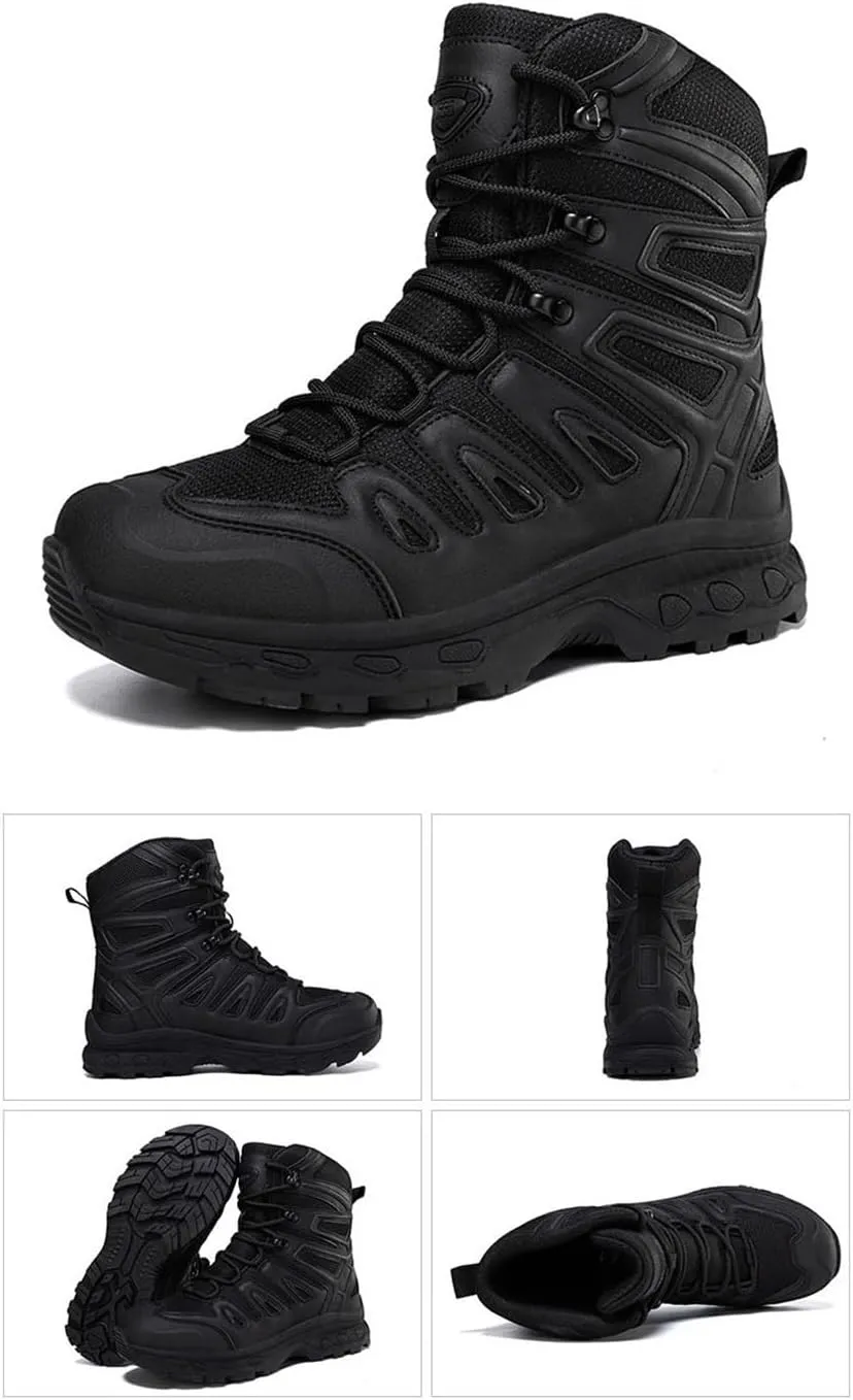 Mens Breathable Non Slip Plus Size Combat Boots, Comfortable Stylish Lace Up High Top Motorcycle Combat Bootie for Men, Desert Combat Army Combat Boots, for Tactical, Motorcycle