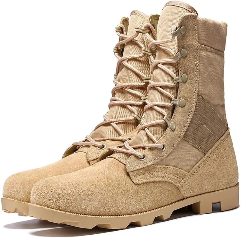 Men's Combat Boots,Outdoor Jungle Desert Military Tactical Boots High-Tops Waterproof Hiking Shoes,Beige- 44/UK 9.5/US 10