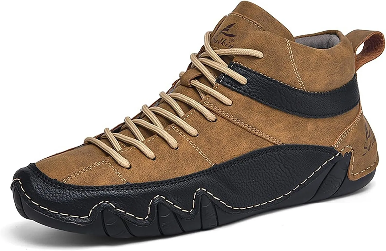 Men'S Leather Handmade Casual Chukka Boots Fashion Lace Up Lightweight Outdoor Mid-Top Sneakers Comfortable Non-Slip Walking Driving Work Shoes