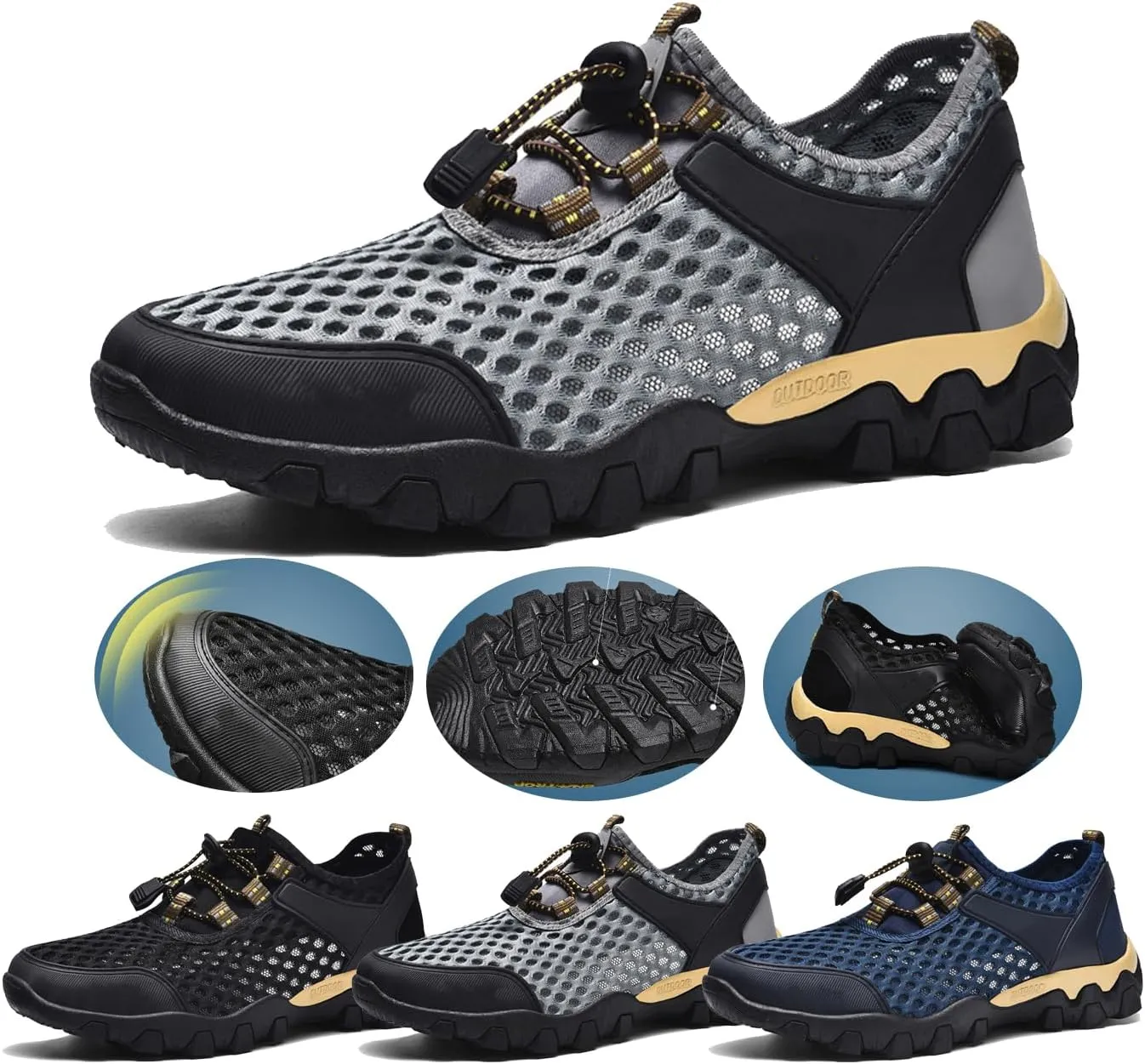 Men's Quick-Dry Outdoor Hiking Shoes – Breathable Mesh Sneakers with Arch Support, Non-Slip Water Shoes for Beach, Trekking, Fishing, and Summer Travel