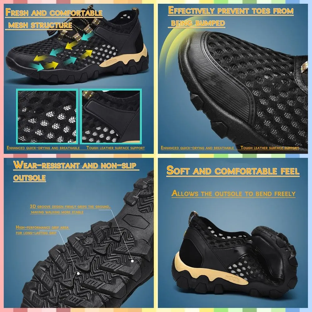 Men's Quick-Dry Outdoor Hiking Shoes – Breathable Mesh Sneakers with Arch Support, Non-Slip Water Shoes for Beach, Trekking, Fishing, and Summer Travel