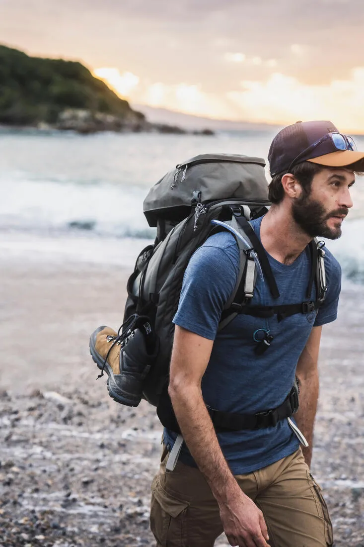 Men’s short-sleeved Merino wool hiking travel t-shirt - TRAVEL 500