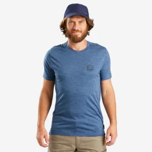 Men’s short-sleeved Merino wool hiking travel t-shirt - TRAVEL 500