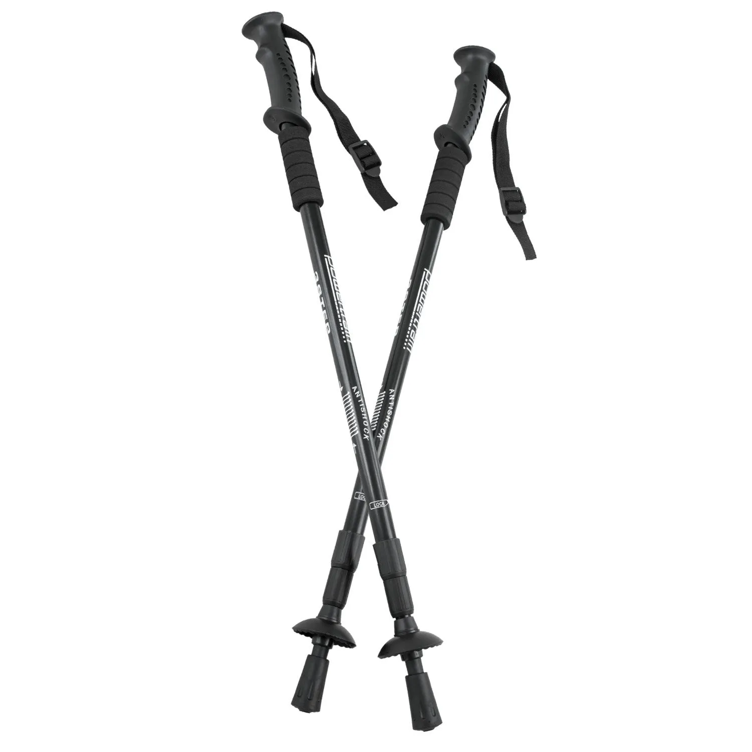 Powertrain Anti-Shock Trekking Hiking Poles Sticks Pair - Black