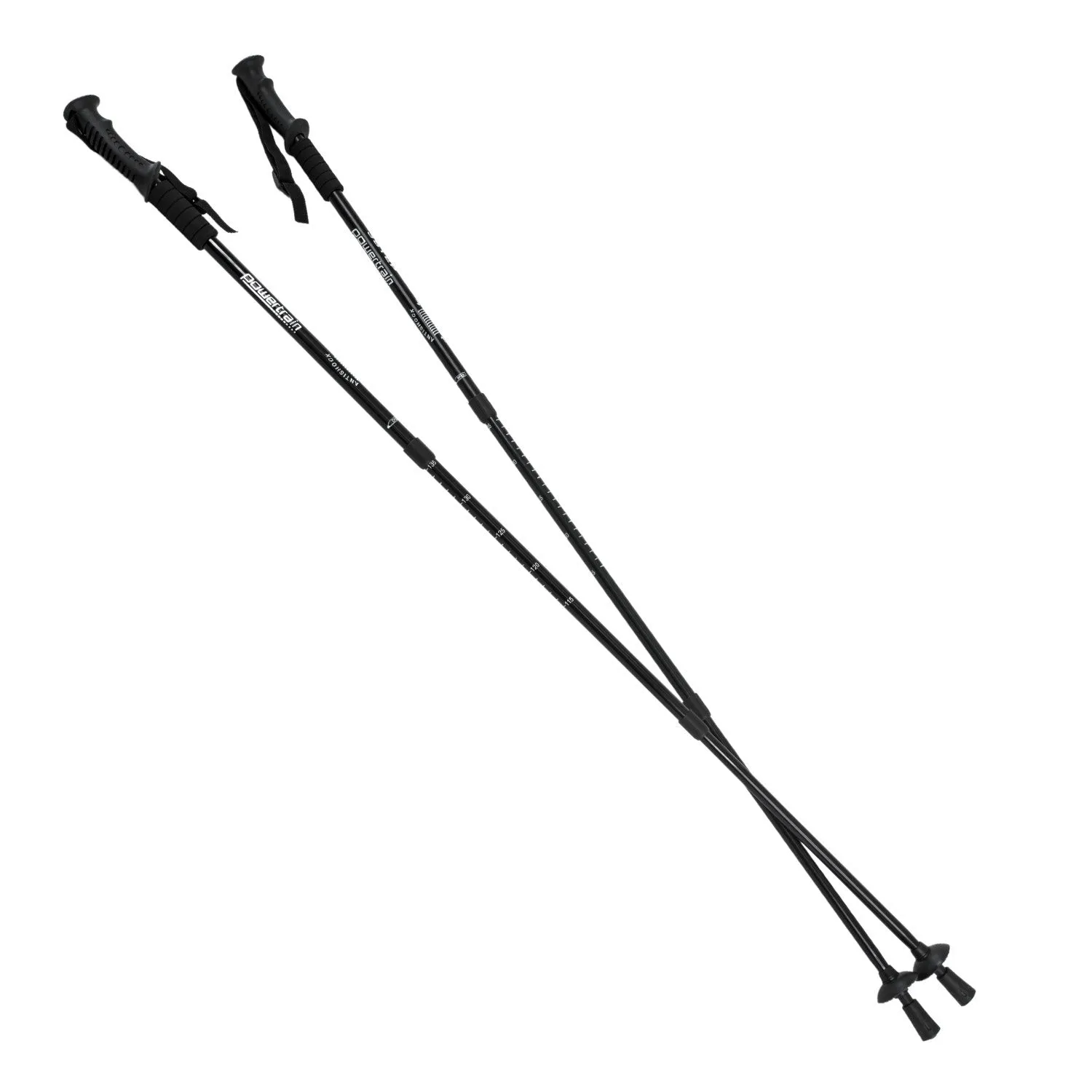 Powertrain Anti-Shock Trekking Hiking Poles Sticks Pair - Black