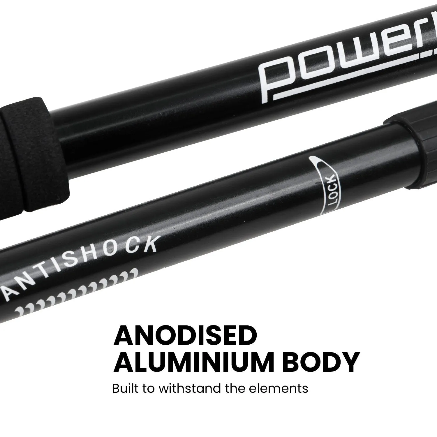 Powertrain Anti-Shock Trekking Hiking Poles Sticks Pair - Black