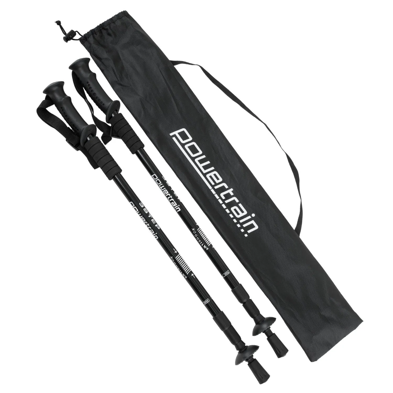 Powertrain Anti-Shock Trekking Hiking Poles Sticks Pair - Black