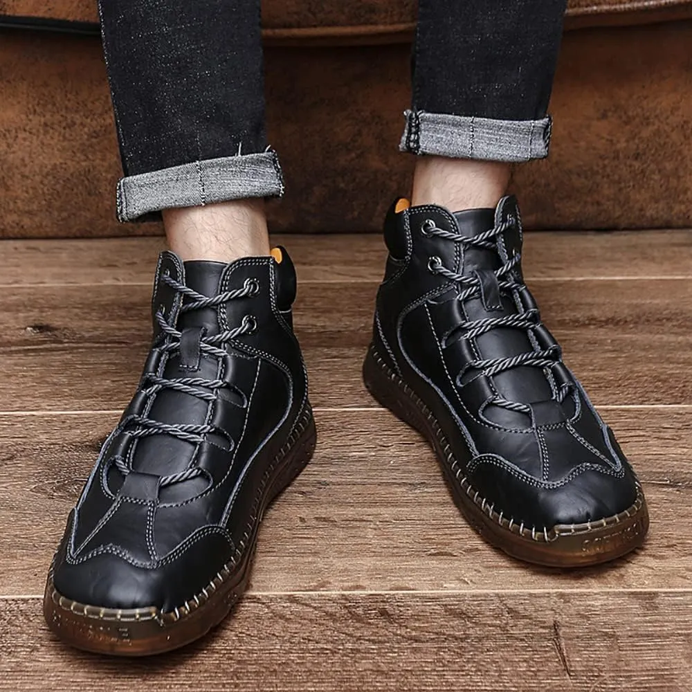 SUKKCCNO Cowhide Fashion Men's Low Top Boots Comfortable Casual Oxford Ankle Lace Up Boots Fashion Versatile Real Leather Upper Shoes