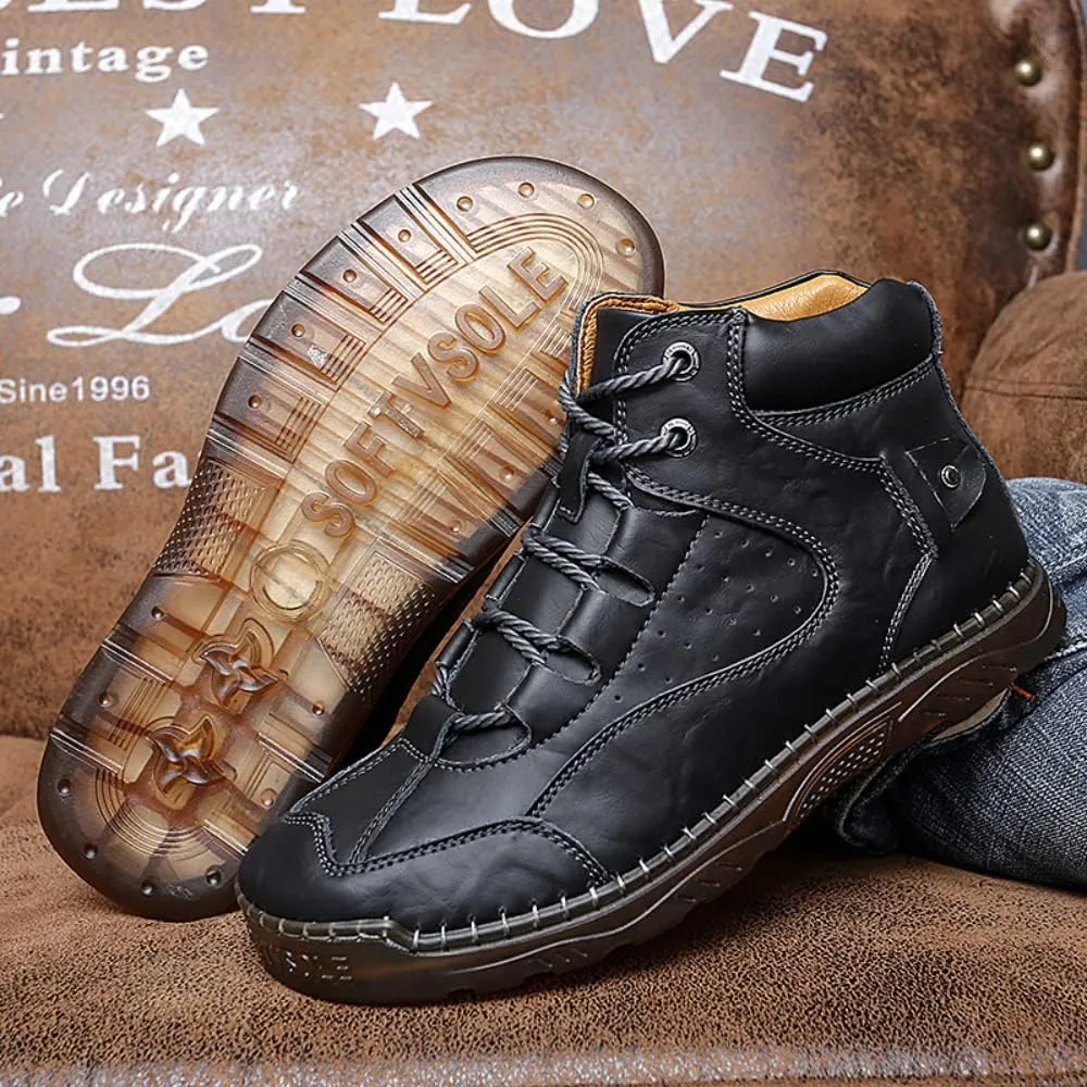 SUKKCCNO Cowhide Fashion Men's Low Top Boots Comfortable Casual Oxford Ankle Lace Up Boots Fashion Versatile Real Leather Upper Shoes