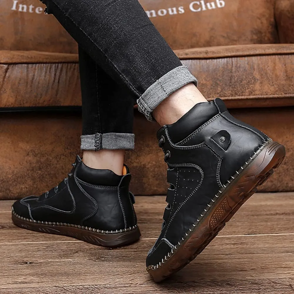 SUKKCCNO Cowhide Fashion Men's Low Top Boots Comfortable Casual Oxford Ankle Lace Up Boots Fashion Versatile Real Leather Upper Shoes