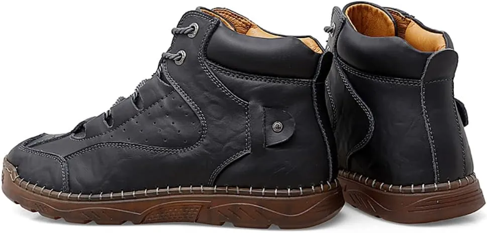 SUKKCCNO Cowhide Fashion Men's Low Top Boots Comfortable Casual Oxford Ankle Lace Up Boots Fashion Versatile Real Leather Upper Shoes