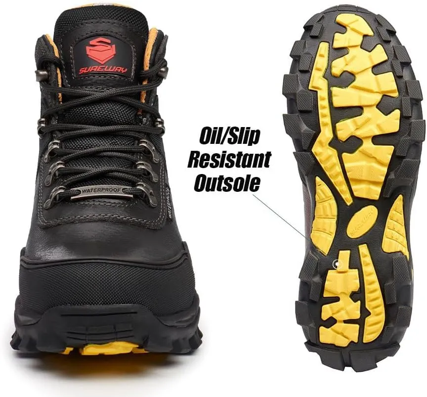 SUREWAY Men's 6" Soft Toe Heavy Duty Waterproof Work Boot - Leather,Lace Up Comfortable EH Construction Industrial Ankle Safety Men Work Boots,Roofing, Hunting