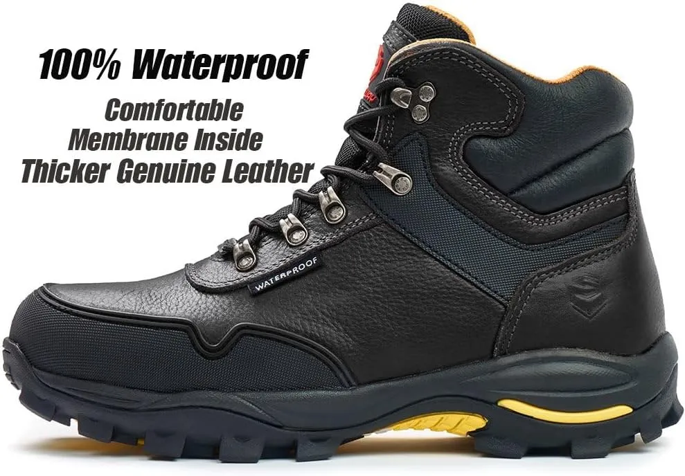 SUREWAY Men's 6" Soft Toe Heavy Duty Waterproof Work Boot - Leather,Lace Up Comfortable EH Construction Industrial Ankle Safety Men Work Boots,Roofing, Hunting