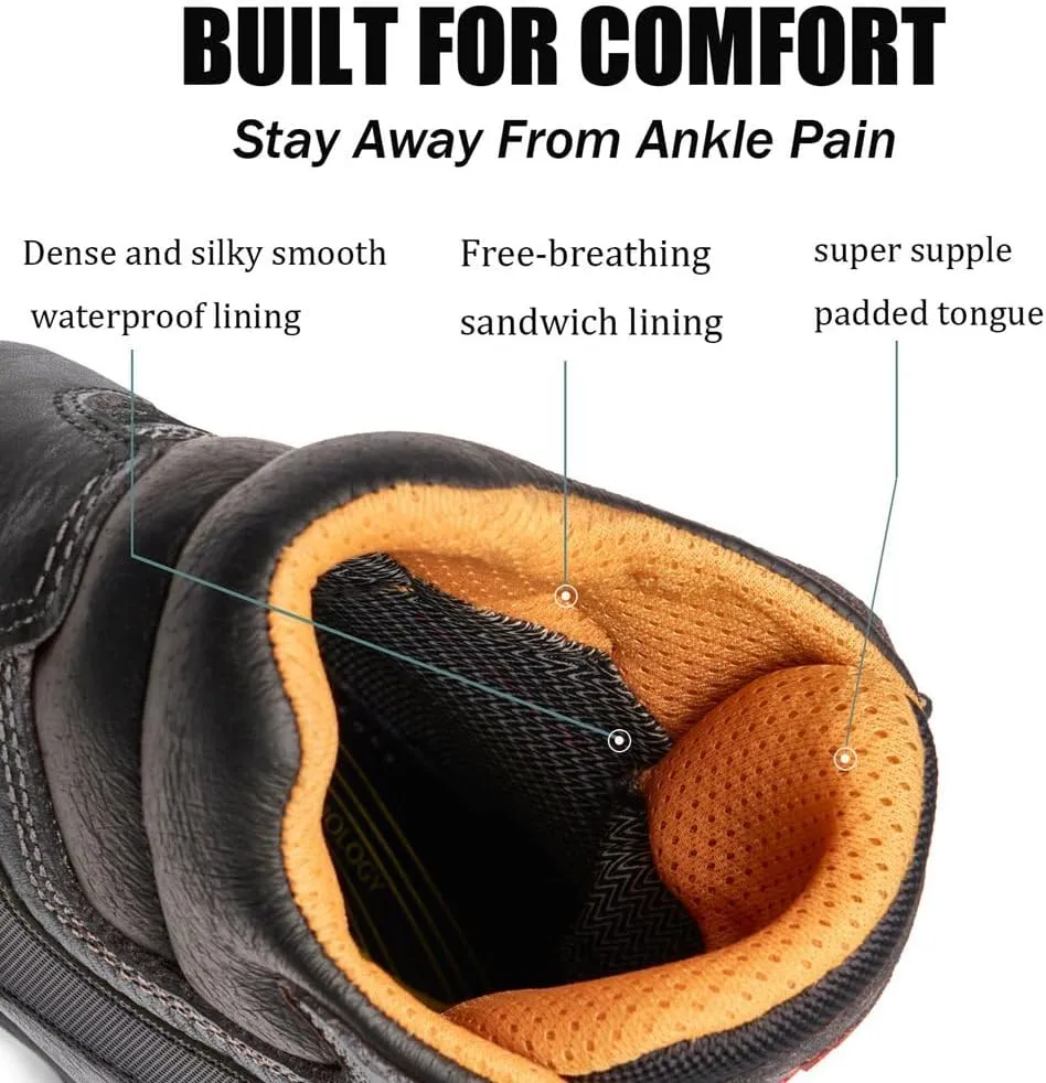 SUREWAY Men's 6" Soft Toe Heavy Duty Waterproof Work Boot - Leather,Lace Up Comfortable EH Construction Industrial Ankle Safety Men Work Boots,Roofing, Hunting
