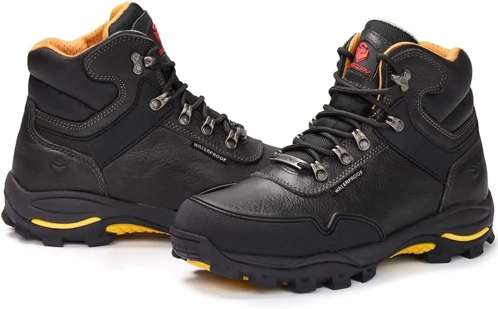 SUREWAY Men's 6" Soft Toe Heavy Duty Waterproof Work Boot - Leather,Lace Up Comfortable EH Construction Industrial Ankle Safety Men Work Boots,Roofing, Hunting