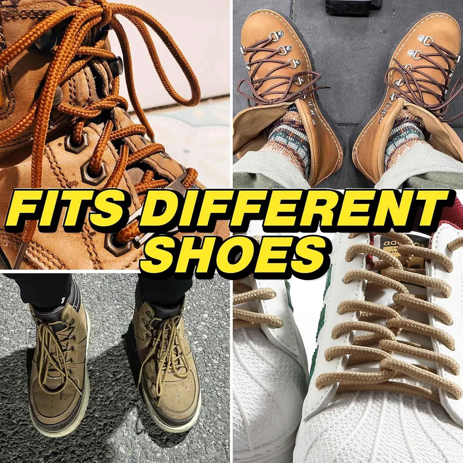 VSUDO 2 Pairs Round Boot Laces, 5/32" Outdoor Work & Hiking Shoe Laces for Boots