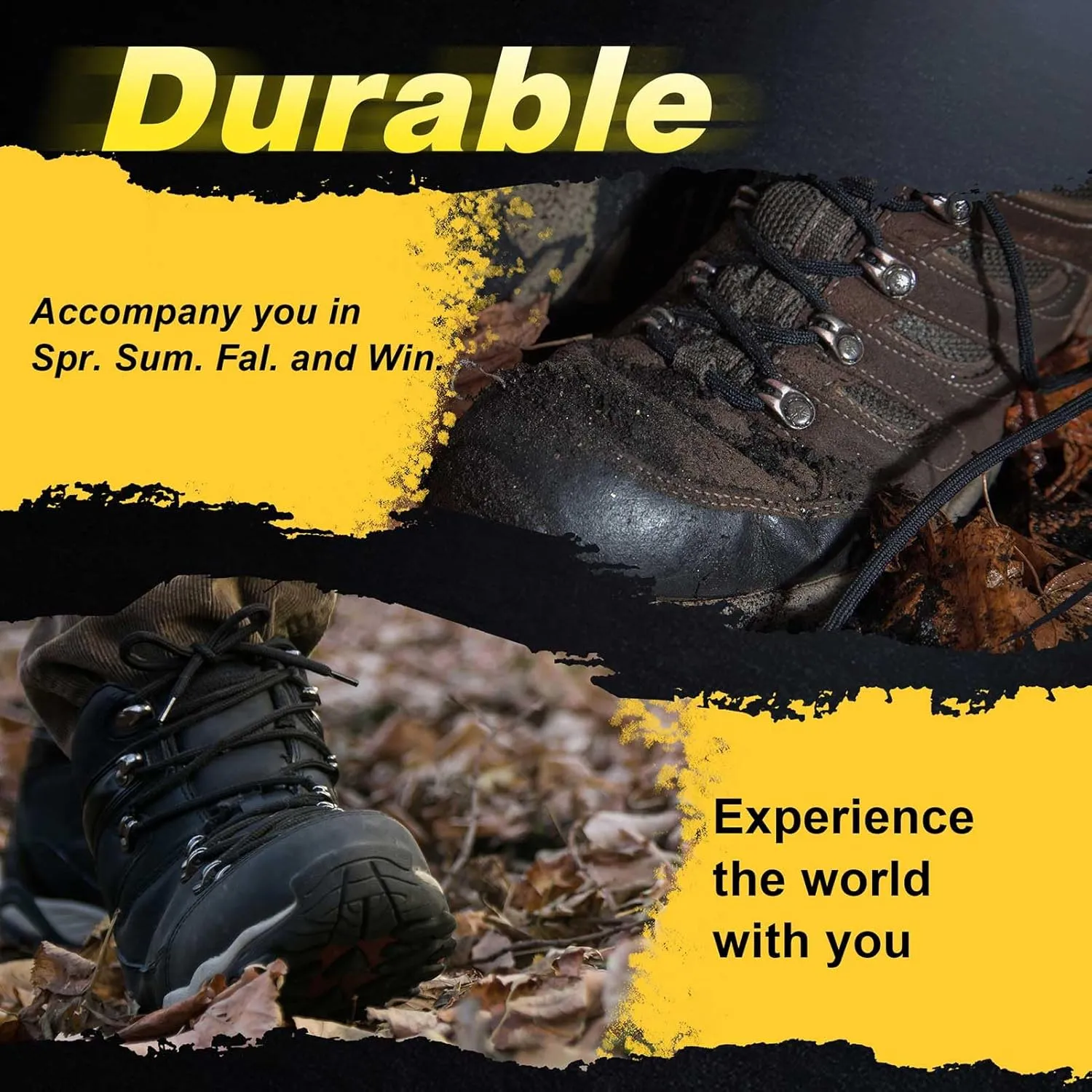 VSUDO 2 Pairs Round Boot Laces, 5/32" Outdoor Work & Hiking Shoe Laces for Boots