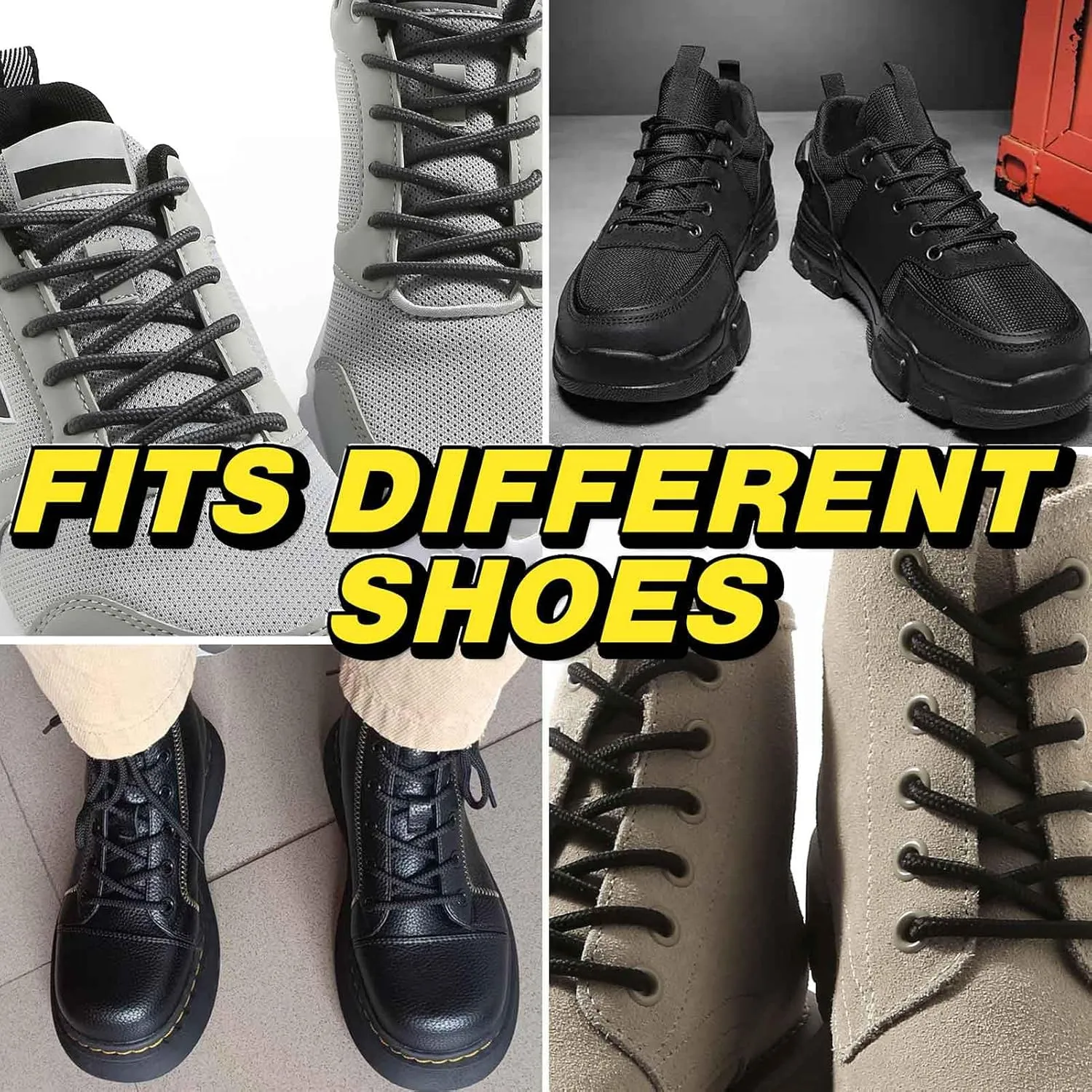 VSUDO 2 Pairs Round Boot Laces, 5/32" Outdoor Work & Hiking Shoe Laces for Boots