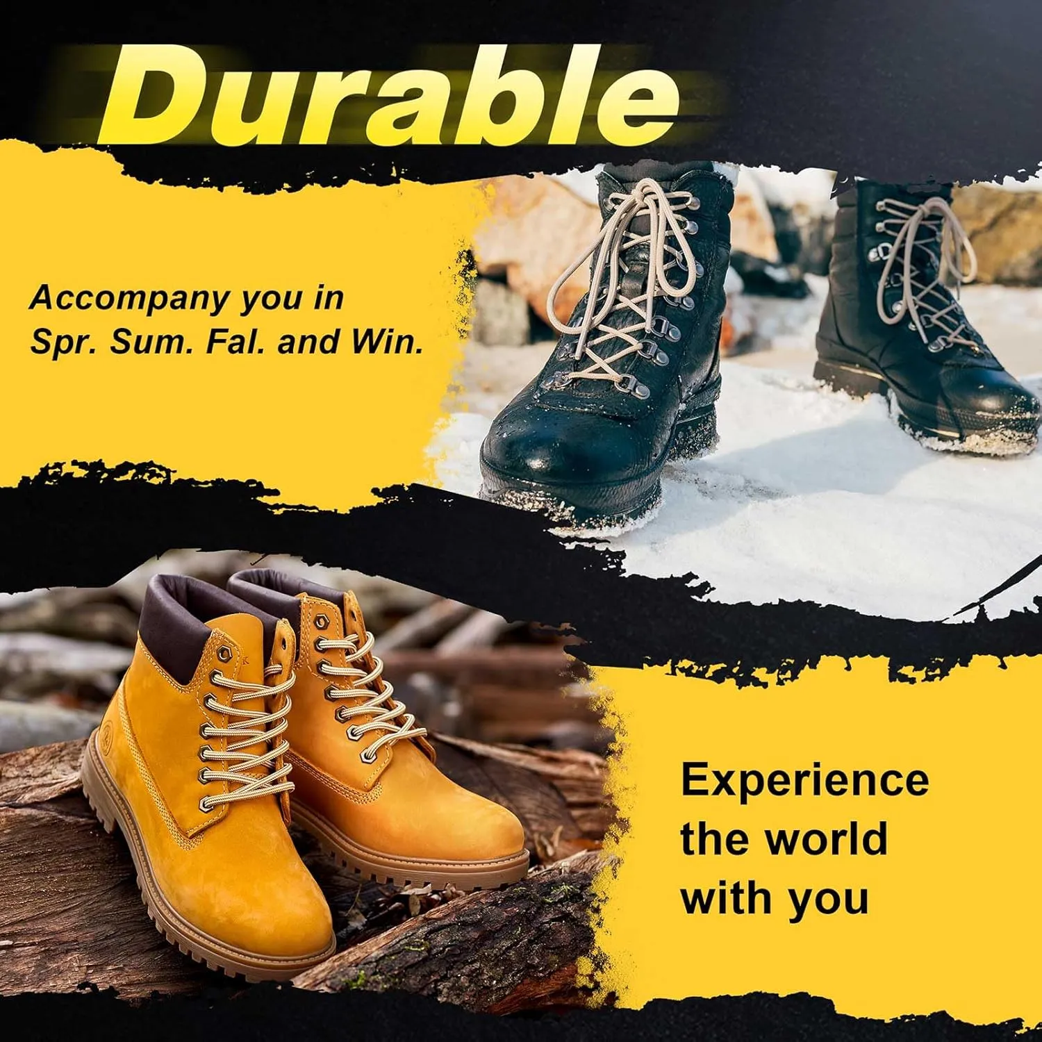 VSUDO 2 Pairs Round Boot Laces, 5/32" Outdoor Work & Hiking Shoe Laces for Boots
